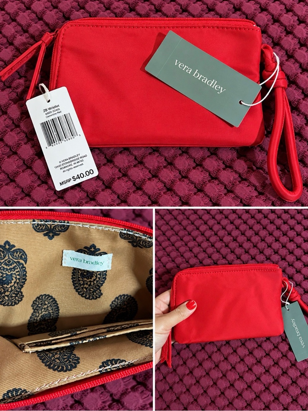 Vera Bradley Red Zip Wristlet with Matching Strap
